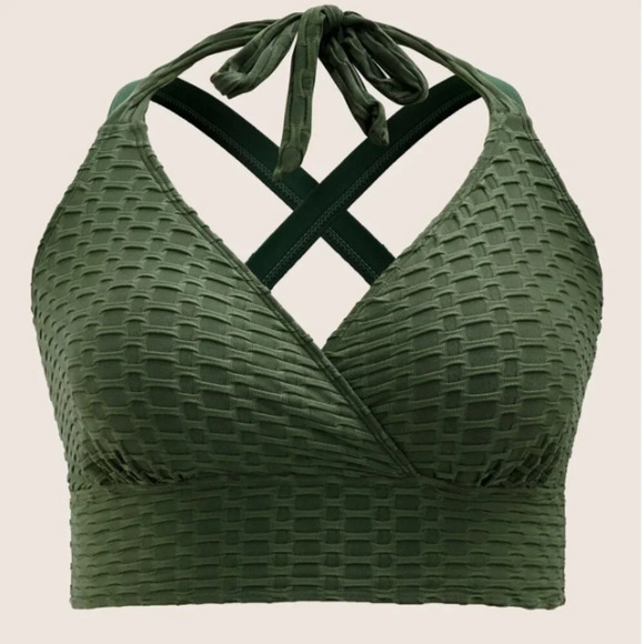 Bloomchic Plain Textured Wrap Tie Knot Swim Top size - Picture 2 of 3